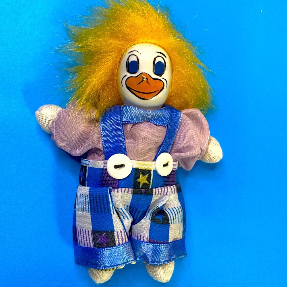 CLOWN VTG 1997 HEIMANN HUCK THE DUCK CERMIC FACE BEAN BAG MINI PLUSH 5” RARE